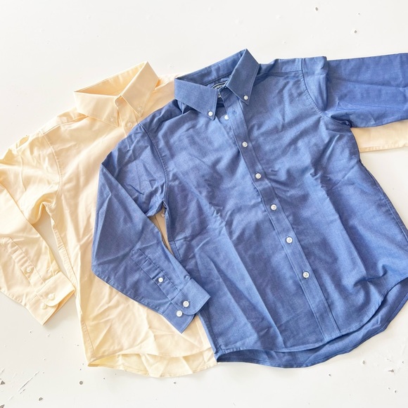 Lands End Boys Bundle Of Oxford Shirt in Blue And Peach  Yellow NWOT - Picture 1 of 16